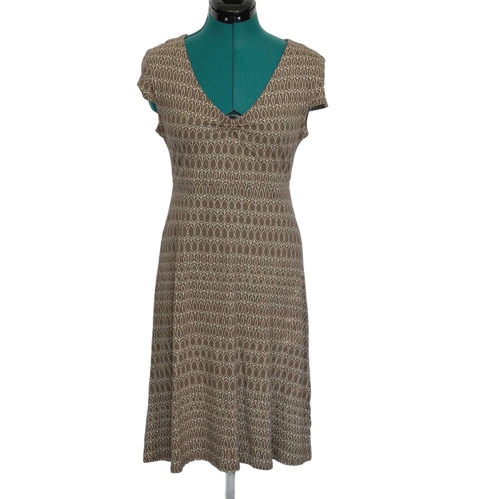 Toad&Co Dress V-Neck Organic Cotton Blend Small Brown Geometric Print Casual Eco